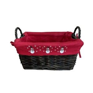 Holiday Wicker Basket with Removable Red Snowmen Fabric Liner